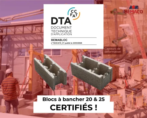 Mur BEMABLOC - blocs à bancher rectifiés coulés en une opération