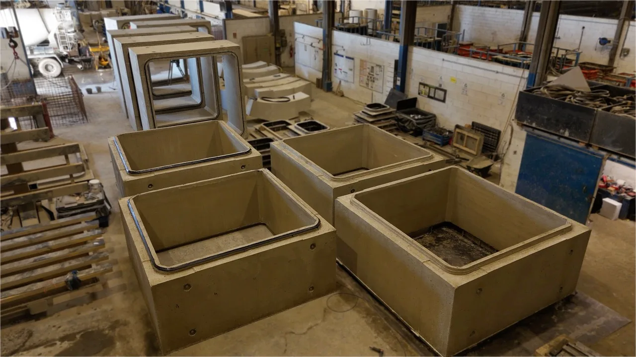 Moules et coffrages des cadres béton en atelier chez BEMACO